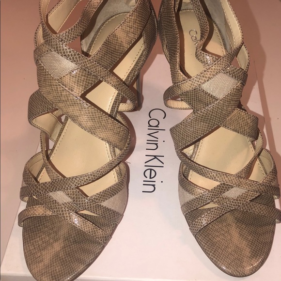 Calvin Klein Python Strapped Heels - Picture 1 of 7